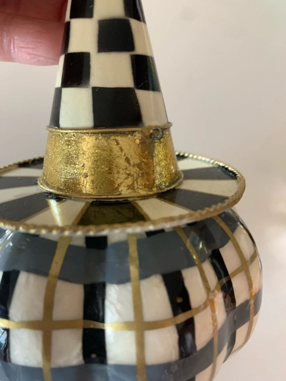 MacKenzie Childs mini pumpkin trio with witch hats
